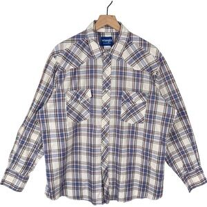 Vintage Wrangler Shirt Mens XL Western Pearl Snap Plaid Long Sleeve Pointed Yoke
